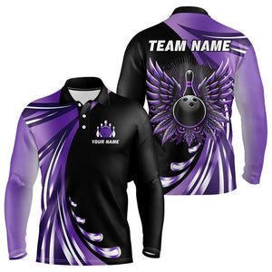 Black and Purple Bowling Ball and Pins wings Bowling Shirts for Men Custom Team Bowling Jerseys NQS9209