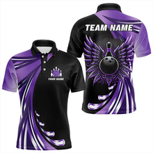 Load image into Gallery viewer, Black and Purple Bowling Ball and Pins wings Bowling Shirts for Men Custom Team Bowling Jerseys NQS9209