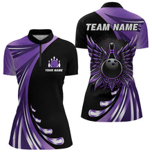 Load image into Gallery viewer, Black and Purple Bowling Ball and Pins wings Bowling Shirts for Women Custom Team Bowling Jerseys NQS9209