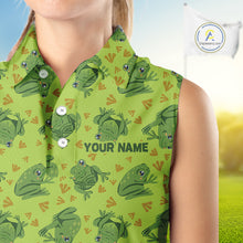 Load image into Gallery viewer, Funny Green Frog pattern Women Sleeveless polo shirt Custom ladies golf top, personalized golf gifts NQS11284