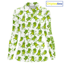 Load image into Gallery viewer, Funny Green Frog pattern Womens Golf polo shirts Custom golf attire for ladies, gift for golfers NQS11285