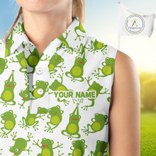 Load image into Gallery viewer, Funny Green Frog pattern Women Sleeveless polo shirt Custom golf attire for ladies, gift for golfers NQS11285