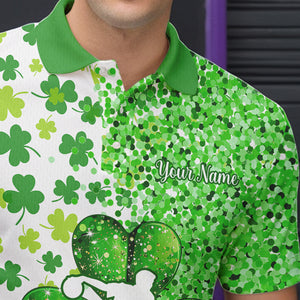 Green glitter shamrock clover Bowling shirts for Men custom St Patrick day Bowling Team Jerseys NQS9463