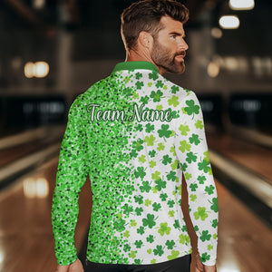 Green glitter shamrock clover Bowling shirts for Men custom St Patrick day Bowling Team Jerseys NQS9463