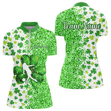 Load image into Gallery viewer, Green glitter shamrock clover Bowling shirts for Women custom St Patrick day Bowling Team Jerseys NQS9463