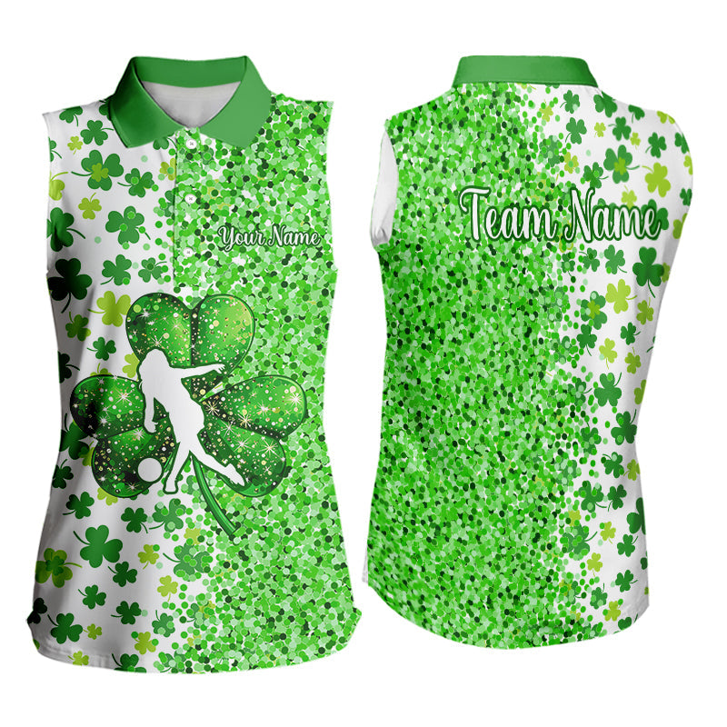 Green glitter shamrock clover bowling Sleeveless Polo shirt custom St Patrick day Bowling Team Jerseys NQS9463