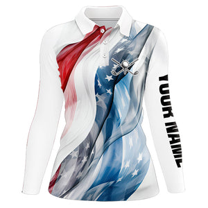 Red, White and Blue American flag Women golf polo shirts Customize patriotic Ladies golf wear NQS9406