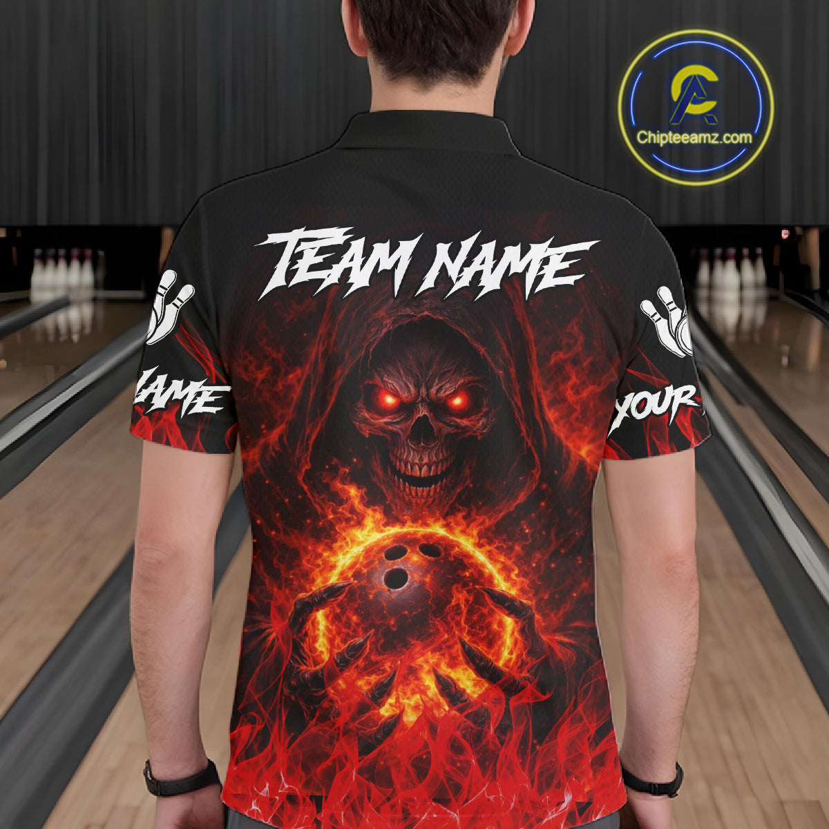 Black And Red Flame Skull Reaper Men's Bowling Shirts, Personalized bowling outfit men bowling jersey NQS11491