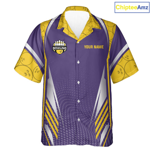 Purple And Yellow Custom Hawaiian bowling shirts, Personalized bowling outfit team bowling jersey NQS11493
