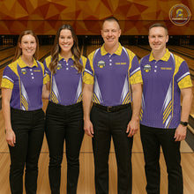 Load image into Gallery viewer, Purple And Yellow Custom bowling shirts for Women, Personalized bowling outfit team bowling jersey NQS11493