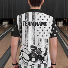 Load image into Gallery viewer, Personalized Black and White American Flag Retro Bowling shirts for Men, Patriotic Bowling Team Jersey NQS9567