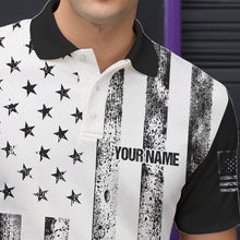Load image into Gallery viewer, Personalized Black and White American Flag Retro Bowling shirts for Men, Patriotic Bowling Team Jersey NQS9567