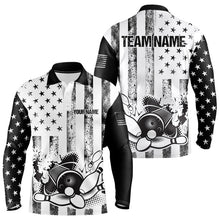 Load image into Gallery viewer, Personalized Black and White American Flag Retro Bowling shirts for Men, Patriotic Bowling Team Jersey NQS9567
