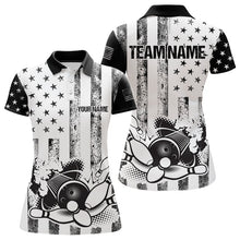 Load image into Gallery viewer, Personalized Black &amp; White American Flag Retro Bowling shirt for Women, Patriotic Bowling Team Jersey NQS9567