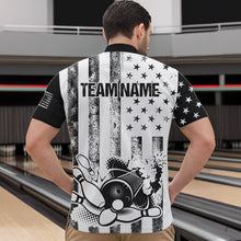 Load image into Gallery viewer, Personalized Black and White American Flag Retro Bowling shirts for Men, Patriotic Bowling Team Jersey NQS9567