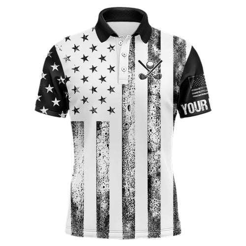 Personalized Black & White American Flag Retro Men golf polo shirts Custom Patriotic golf top for men NQS9568