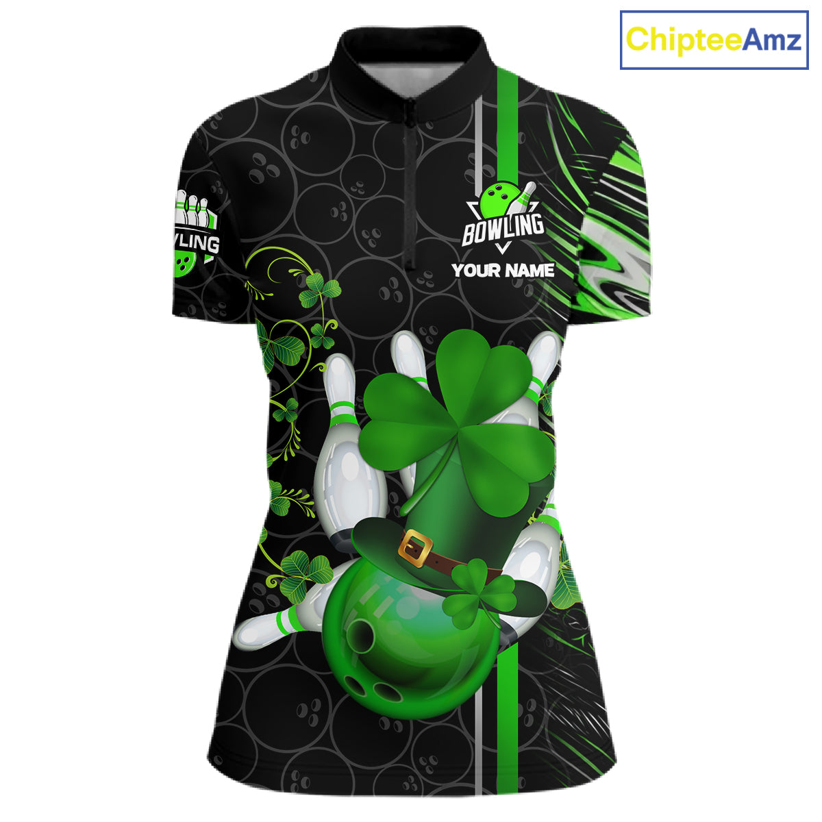 Black and Green Camo Bowling shirts for Women Custom St Patrick Shamrock Lucky Team bowling Jersey NQS11671