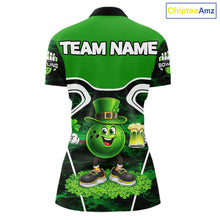 Load image into Gallery viewer, Funny Bowling and Beer Green Shamrock Bowling shirts for Women Custom St Patrick Team bowling Jerseys NQS11672