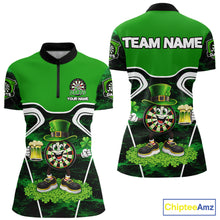 Load image into Gallery viewer, Funny Dart and Beer Green Shamrock Women Dart Shirts Custom St Patrick Team Ladies Dart Jerseys NQS11674