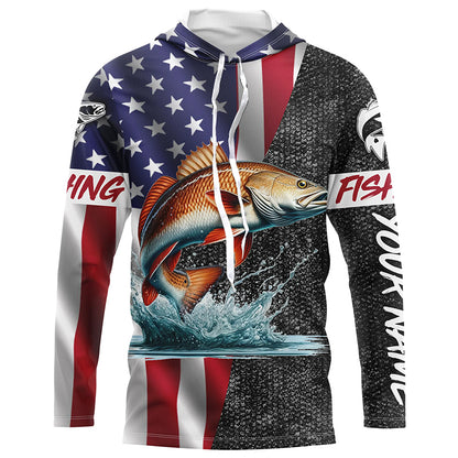 American Flag redfish Fishing Custom long sleeve Fishing Shirts for men personalized Fishing jerseys NQS4957