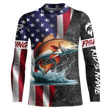 Load image into Gallery viewer, American Flag redfish Fishing Custom long sleeve Fishing Shirts for men personalized Fishing jerseys NQS4957