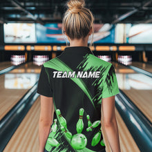 Load image into Gallery viewer, Personalized Black and Green Bowling Polo, Quarter Zip Shirts For Women Custom Bowling Team Jersey NQS9724