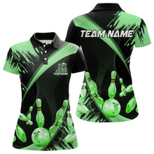 Load image into Gallery viewer, Personalized Black and Green Bowling Polo, Quarter Zip Shirts For Women Custom Bowling Team Jersey NQS9724