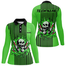 Load image into Gallery viewer, Green and Black stripes Women bowling polo, quarter zip shirts Custom Skull bowling Team Jerseys NQS7648