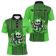 Load image into Gallery viewer, Green and Black stripes Mens bowling polo, quarter zip shirts Custom Skull bowling Team Jerseys NQS7648