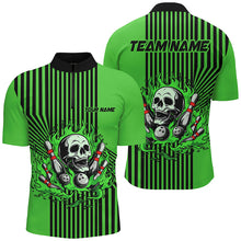 Load image into Gallery viewer, Green and Black stripes Mens bowling polo, quarter zip shirts Custom Skull bowling Team Jerseys NQS7648