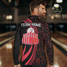 Load image into Gallery viewer, Black Mens bowling shirts Custom Red neon team league bowling jerseys, gifts for bowlers NQS9983