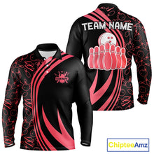 Load image into Gallery viewer, Black Mens bowling shirts Custom Red neon team league bowling jerseys, gifts for bowlers NQS9983