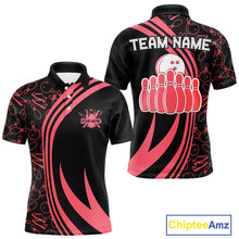 Load image into Gallery viewer, Black Mens bowling shirts Custom Red neon team league bowling jerseys, gifts for bowlers NQS9983