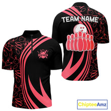 Load image into Gallery viewer, Black Mens bowling shirts Custom Red neon team league bowling jerseys, gifts for bowlers NQS9983
