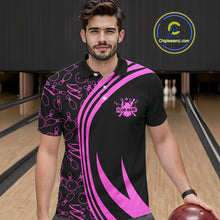 Load image into Gallery viewer, Black Mens bowling shirts Custom Pink neon team league bowling jerseys, gifts for bowlers NQS9984