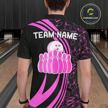 Load image into Gallery viewer, Black Mens bowling shirts Custom Pink neon team league bowling jerseys, gifts for bowlers NQS9984