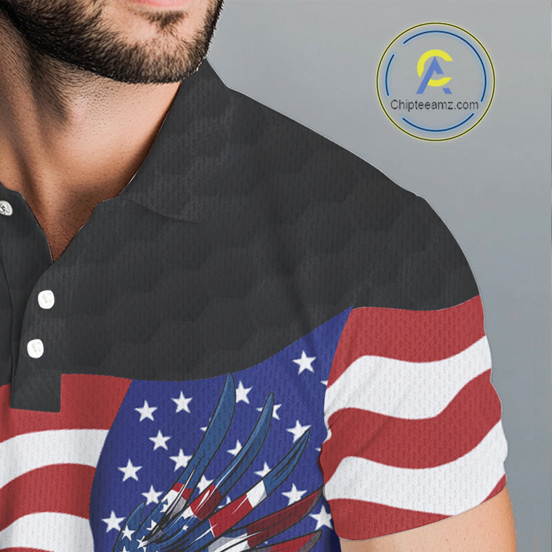 Black Golf pattern American Flag Eagle Men golf polo shirts Custom patriotic golf attire for mens NQS9986