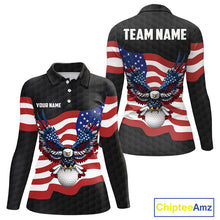 Load image into Gallery viewer, Black Golf pattern American Flag Eagle Women golf polo shirts Custom patriotic ladies golf attire NQS9986
