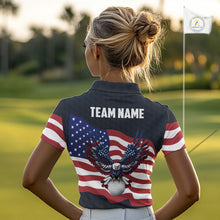 Load image into Gallery viewer, Black Golf pattern American Flag Eagle Women golf polo shirts Custom patriotic ladies golf attire NQS9986