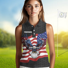Load image into Gallery viewer, Black Golf pattern American Flag Eagle Women sleeveless golf polo shirts Custom patriotic golf attire NQS9986