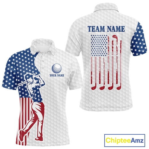 Red, White and Blue American Flag Golf polo shirts For Men Custom patriotic mens golf top NQS9987