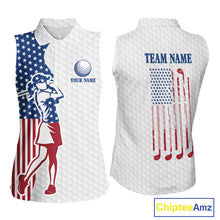 Load image into Gallery viewer, Red, White &amp; Blue American Flag Golf sleeveless polo shirts For Women Custom patriotic ladies golf top NQS9987