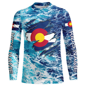 Blue sea wave ocean camo Colorado flag patriot shirt Custom sun protection fishing long sleeve shirts NQS5765