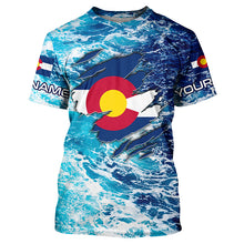 Load image into Gallery viewer, Blue sea wave ocean camo Colorado flag patriot shirt Custom sun protection fishing long sleeve shirts NQS5765