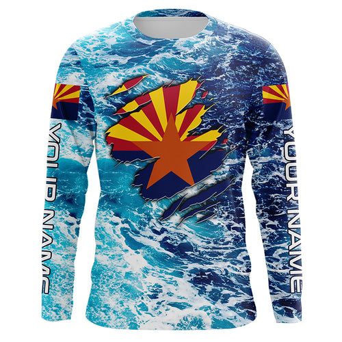 Blue sea wave ocean camo Arizona flag patriot shirt Custom sun protection fishing long sleeve shirts NQS5766