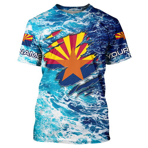 Blue sea wave ocean camo Arizona flag patriot shirt Custom sun protection fishing long sleeve shirts NQS5766