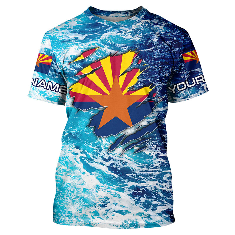 Blue sea wave ocean camo Arizona flag patriot shirt Custom sun protection fishing long sleeve shirts NQS5766