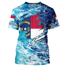 Load image into Gallery viewer, Blue sea wave ocean camo North Carolina flag patriot Custom sun protection fishing long sleeve shirts NQS5767