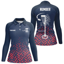 Load image into Gallery viewer, Blue and Red camo Women disc golf polo shirts custom disc golf basket jerseys for team NQS7864