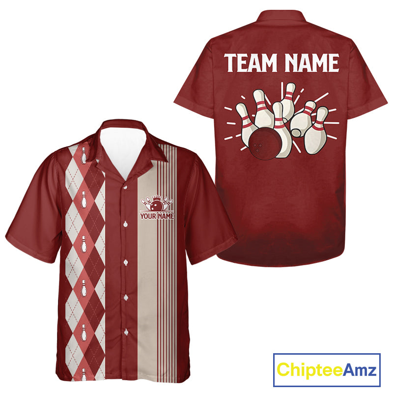 Retro Red argyle pattern Bowling Hawaiian shirt custom bowling team jerseys Bowler Outfits NQS10151